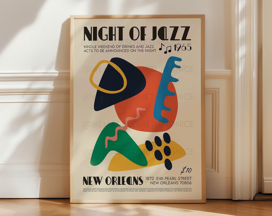 New Orleans Jazz Poster, Mid Century Modern Art Print