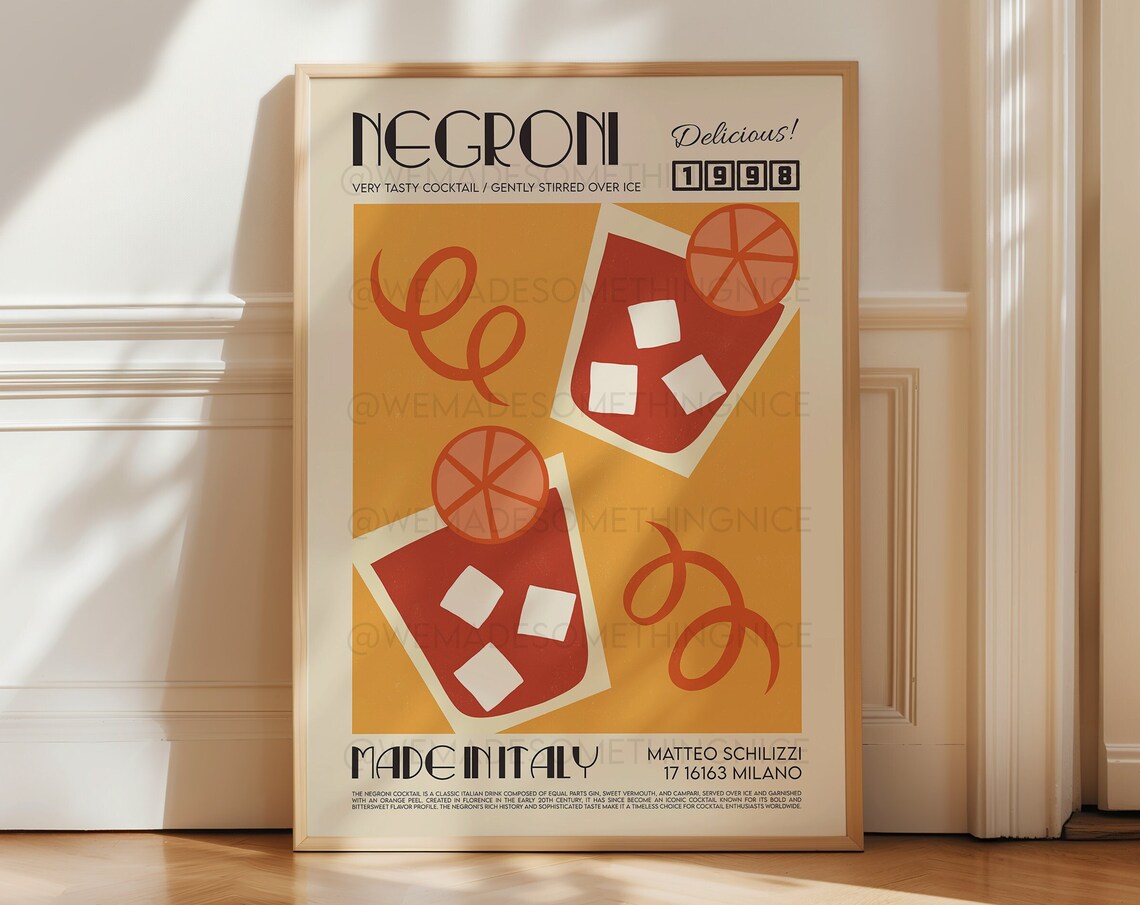 Negroni Kitchen Poster, Mid-Century Modern Art Print