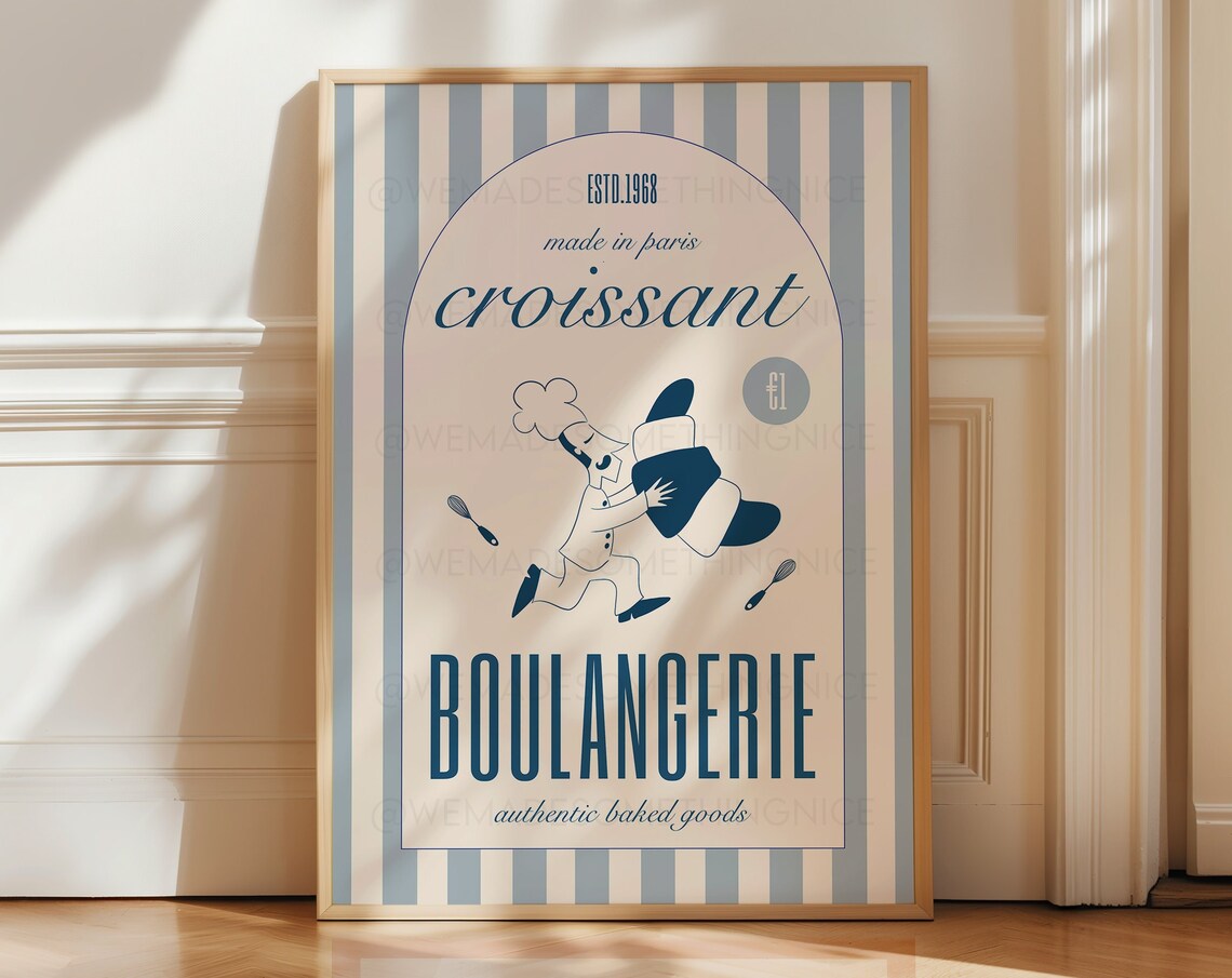Retro Croissant Poster, Kitchen Wall Art Print