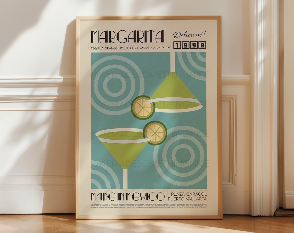 Margarita Cocktail Poster, Retro Kitchen Bar Art