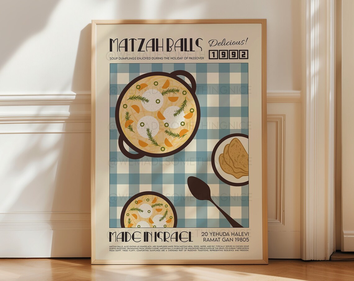 Matzah Balls Retro Kitchen Poster, Jewish Food Art