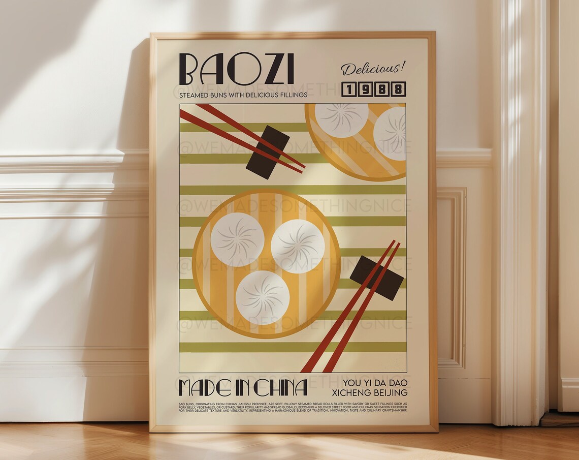 Bao Bun Kitchen Poster, Retro Food Art Print