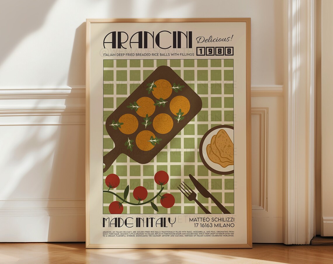 Arancini Retro Food Poster, Mid-Century Kitchen Decor