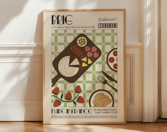 Retro Brie Cheese Poster, Pop Art Kitchen Art