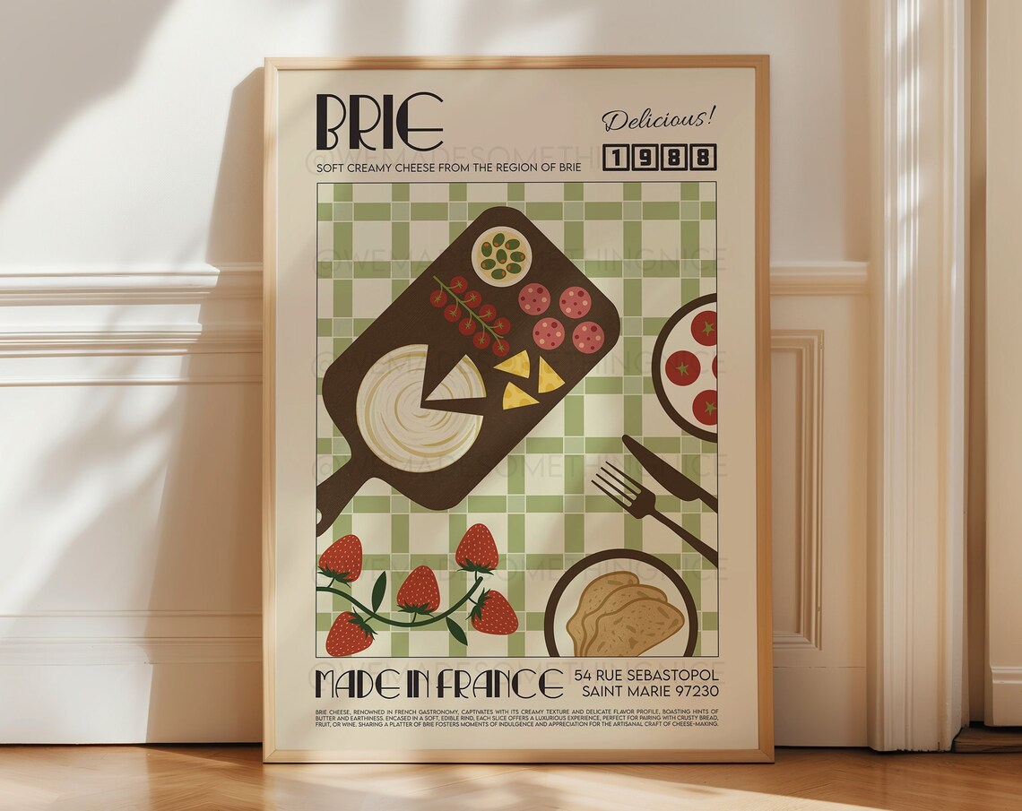 Retro Brie Cheese Poster, Pop Art Kitchen Art