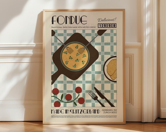 Swiss Fondue Retro Pop Art Kitchen Poster Print