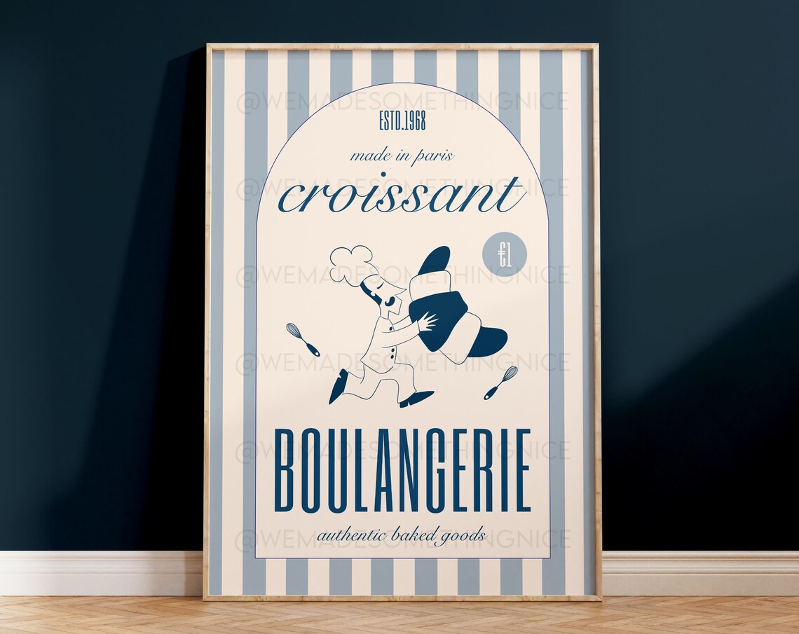 Retro Croissant Poster, Kitchen Wall Art Print - Image 2