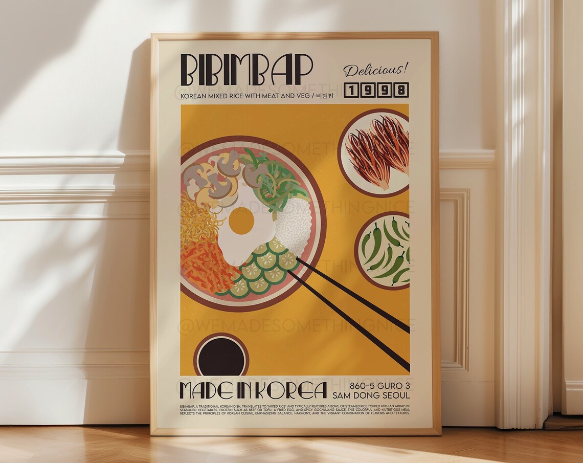 Bibimbap Kitchen Art Print, Modern Retro Decor