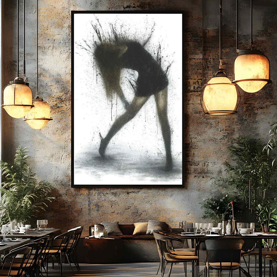 Abstract Ink Dancer Silhouette Dynamic Splatter Black White Art Poster