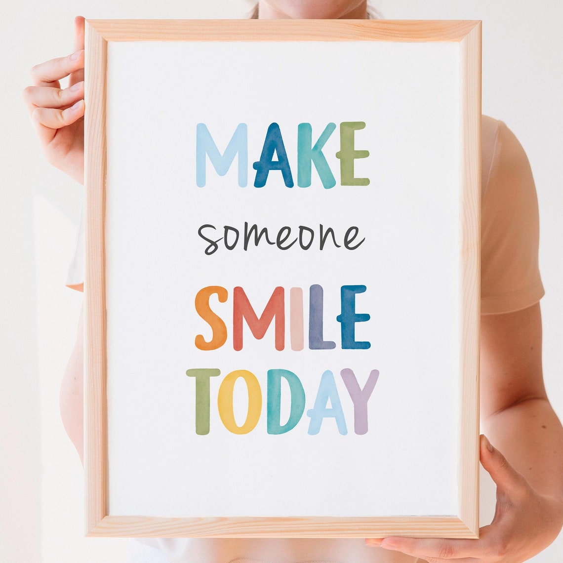 Make Someone Smile Today Rainbow Watercolor Uplifting Quote Poster