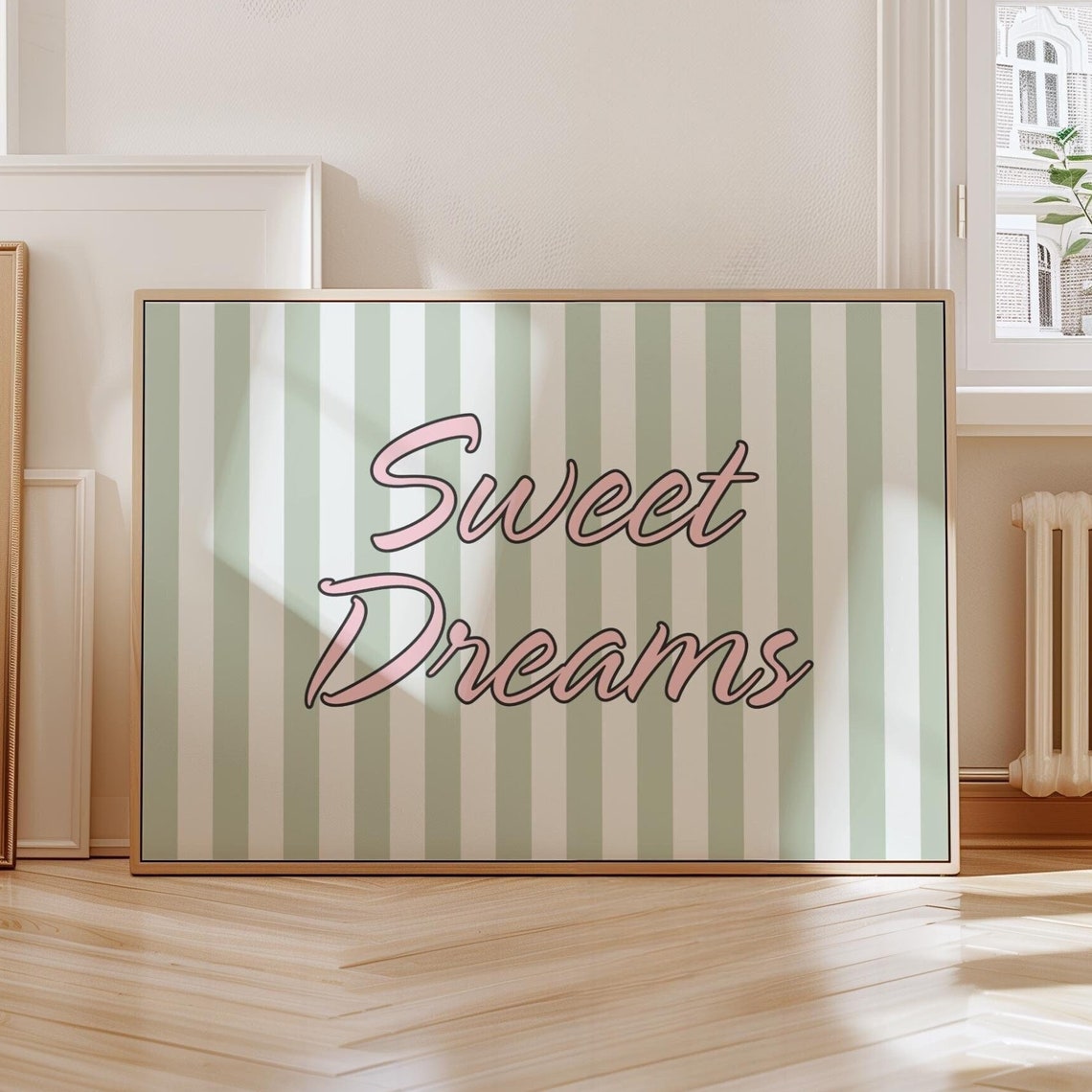 Sweet Dreams Poster, Coquette Sage Green Wall Art