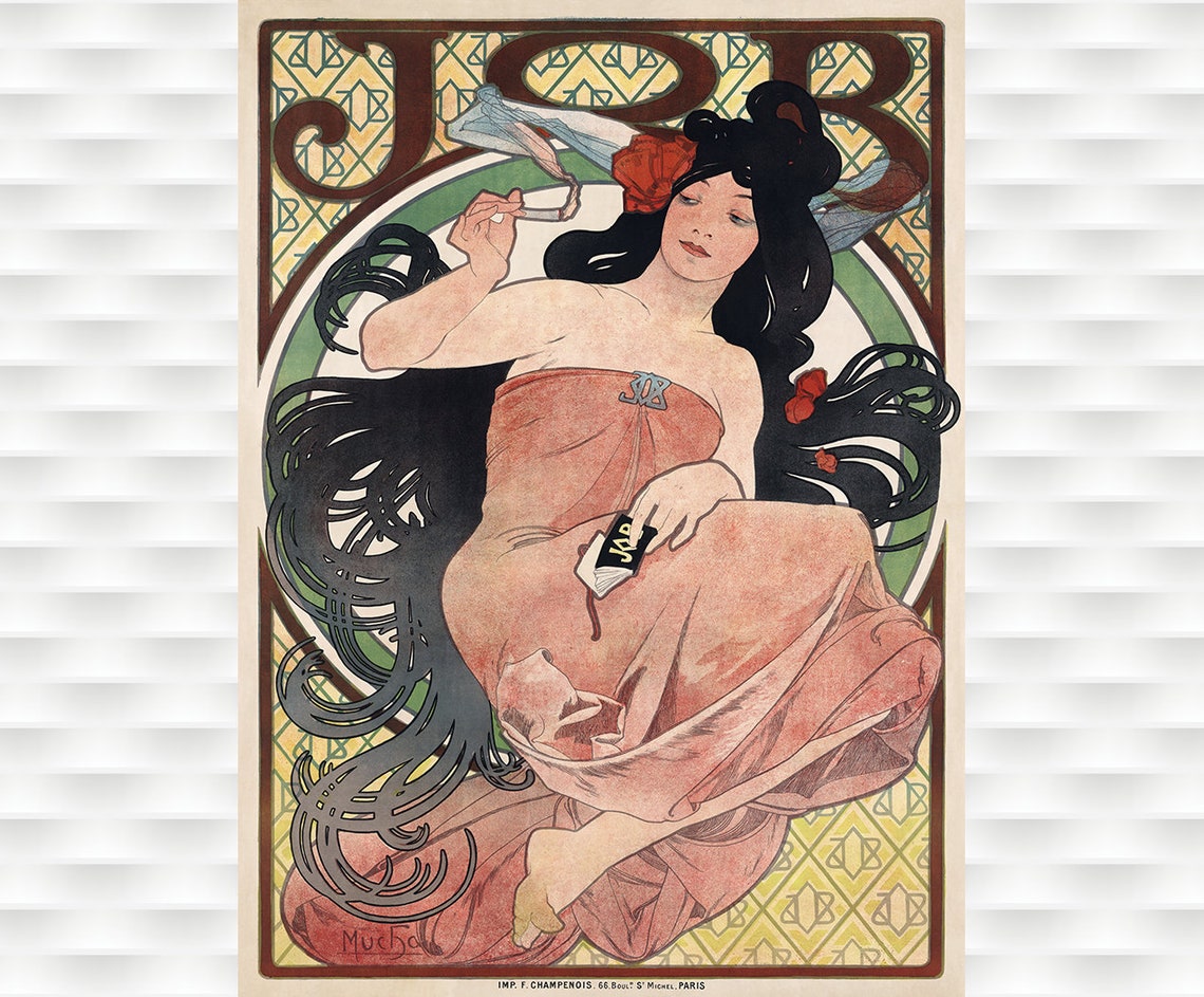 Alphonse Mucha JOB Cigarette Papers Art Nouveau Vintage Poster