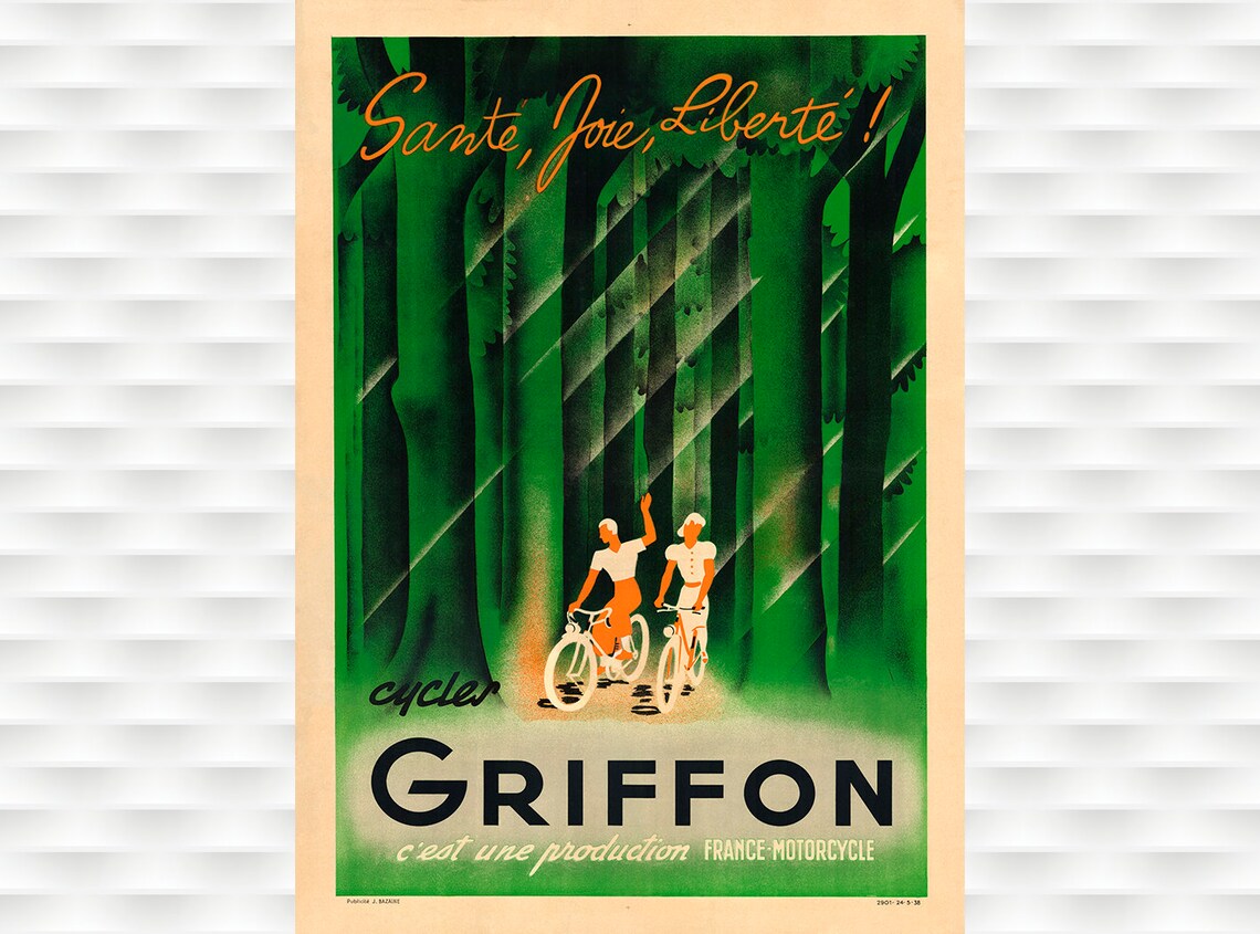 Cycles Griffon Sante Joie Liberte Forest Ride Vintage Bike Poster