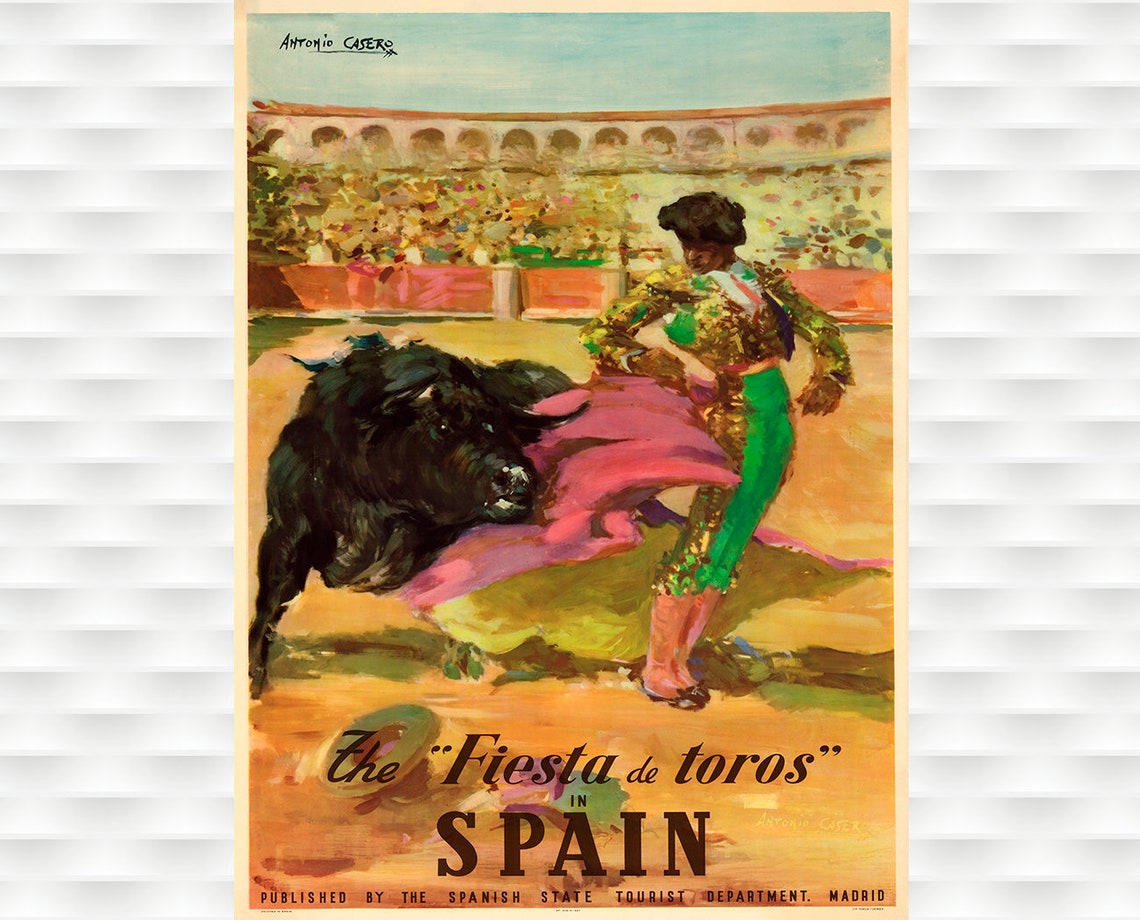 Fiesta de Toros Bullfighting Spain Casero Vintage Travel Poster