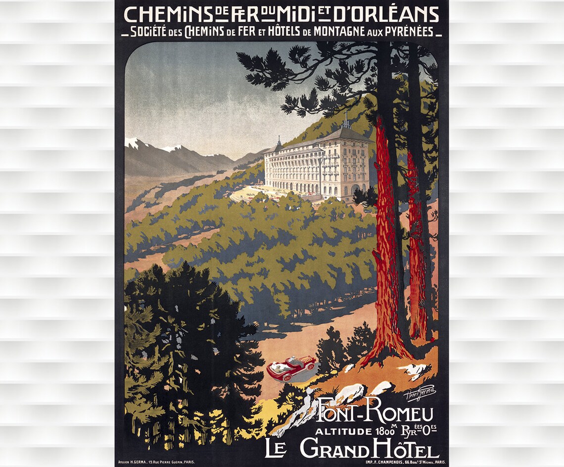 Font Romeu Grand Hotel Pyrenees Vintage French Railway Travel Poster