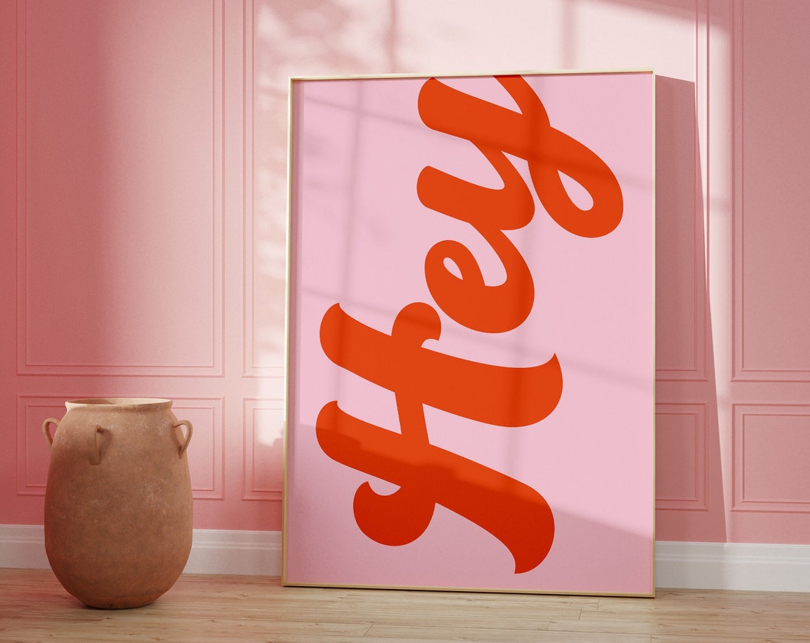 Hey Retro Red Script Pink Bold Welcome Hallway Wall Art Poster - Image 4