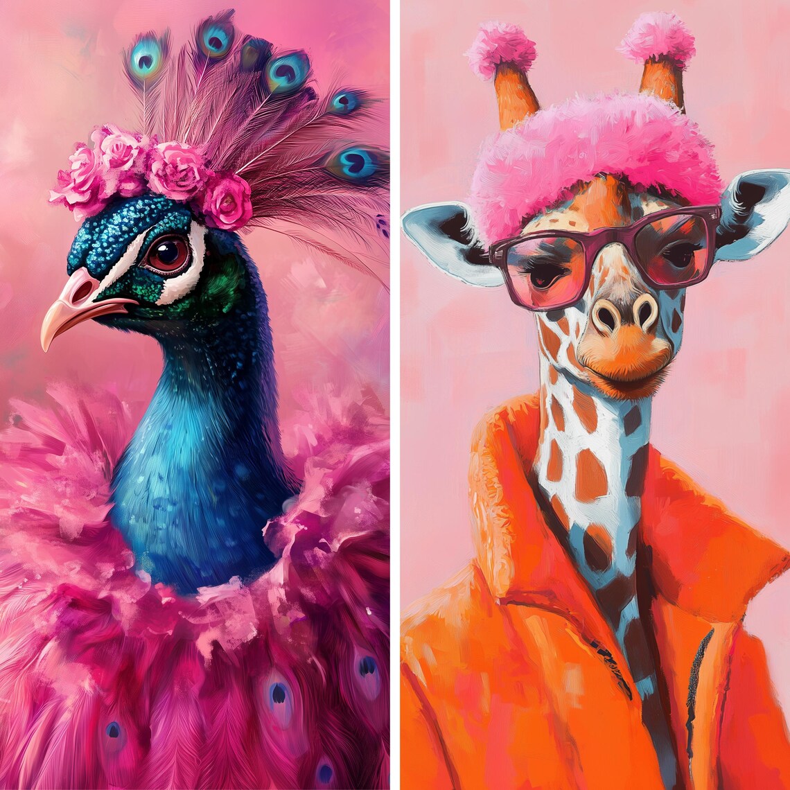 Colorful Animal Fashion Portraits, Maximalist Art Print - Image 2
