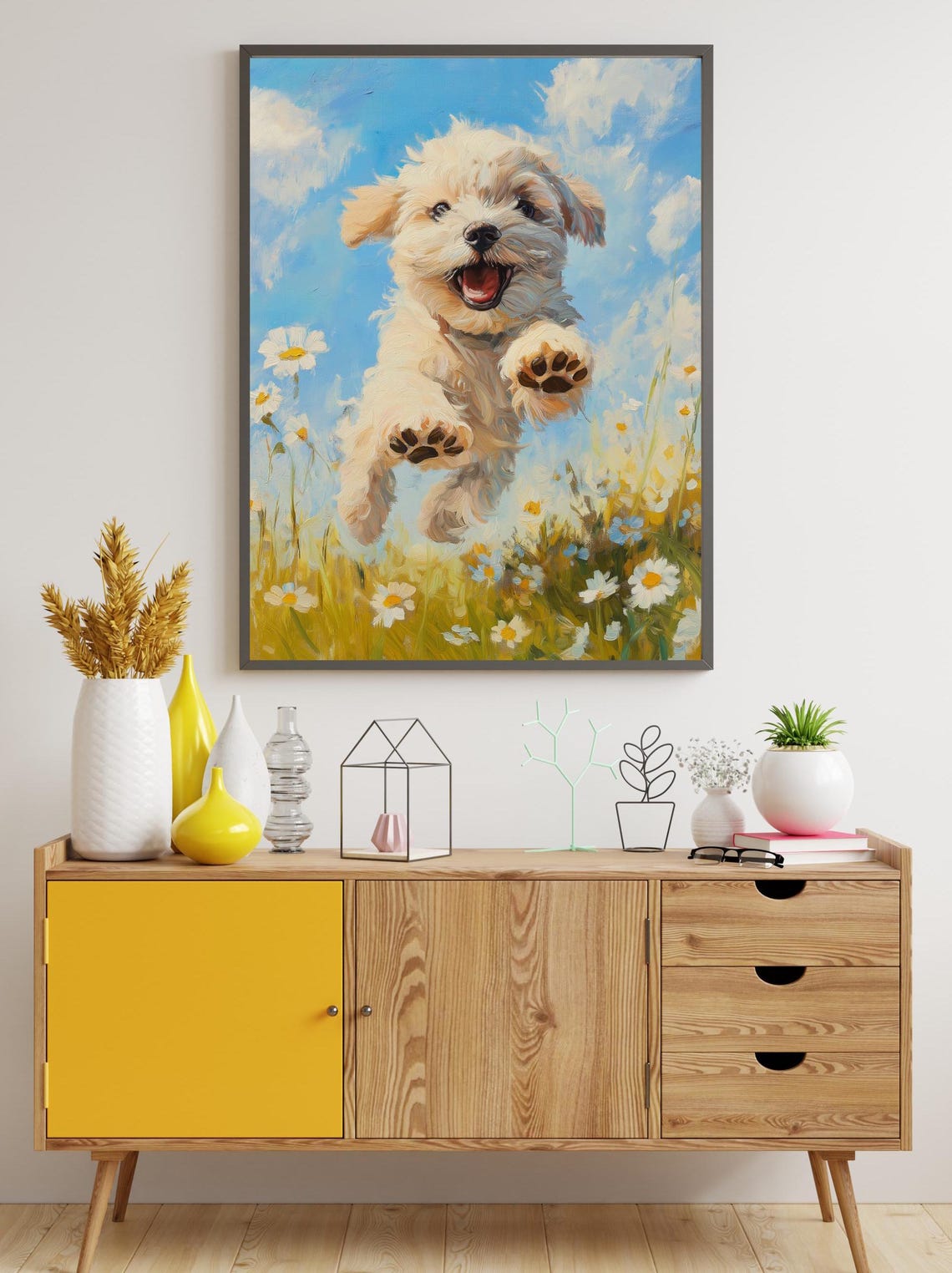 Colorful Puppy Wall Art Colorful Dog Print Oil Painting Playful Dog Art Print Nursery Wall Decor Cute Dog Wall Art Preppy Room Decor - Image 3