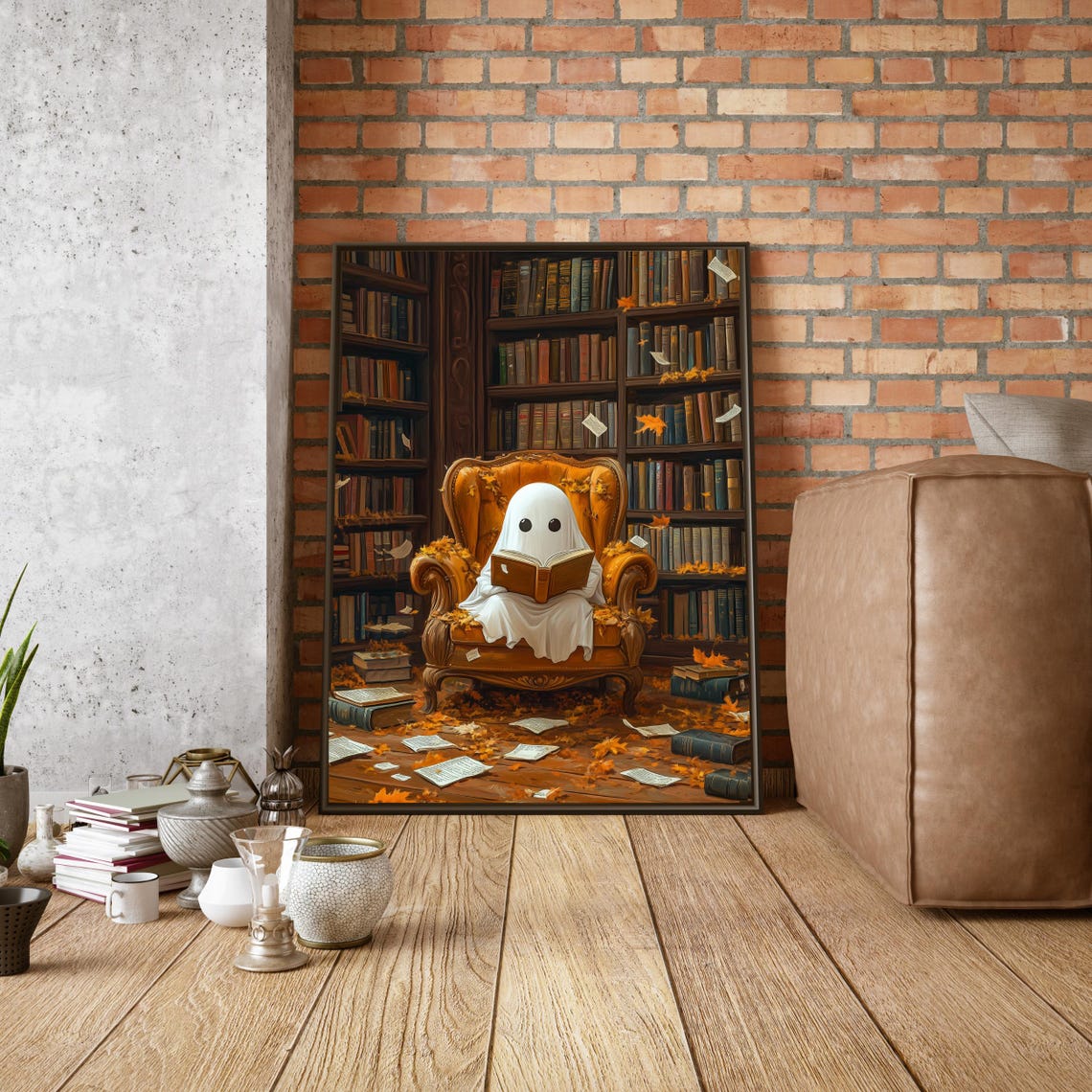 Cute Halloween Ghost Reading A Book Whimsical Halloween Ghost Wall Art Spooky Cute Halloween Ghost Print Bookish Art Book Lover Ghost - Image 2