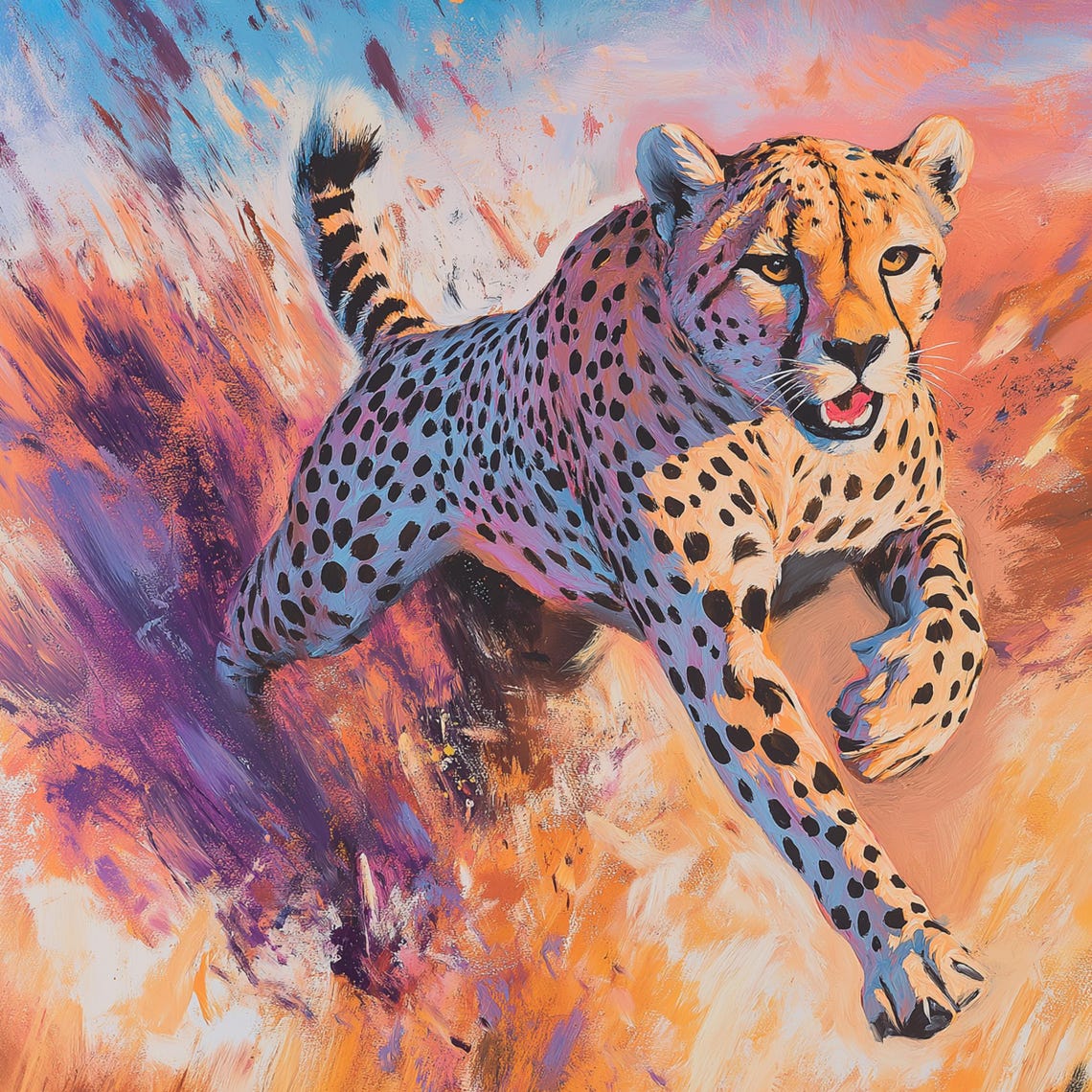 Dynamic Cheetah Sprinting Through Bold Colorful Safari Poster - Image 3