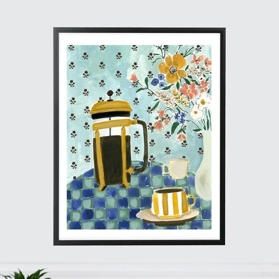 French Press Coffee Kitchen Wall Poster Print