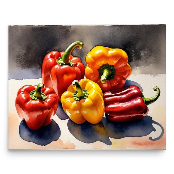 Peppers Painting Pepper Still Life Watercolor Art Print Vegetable Wall Art Red Orange Yellow Peppers Art Kitchen Wall Decor