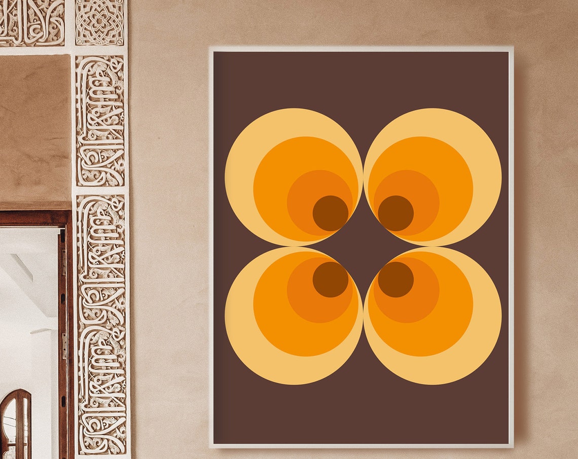 Retro Circles Concentric Rings Pattern 70s Brown Orange Print