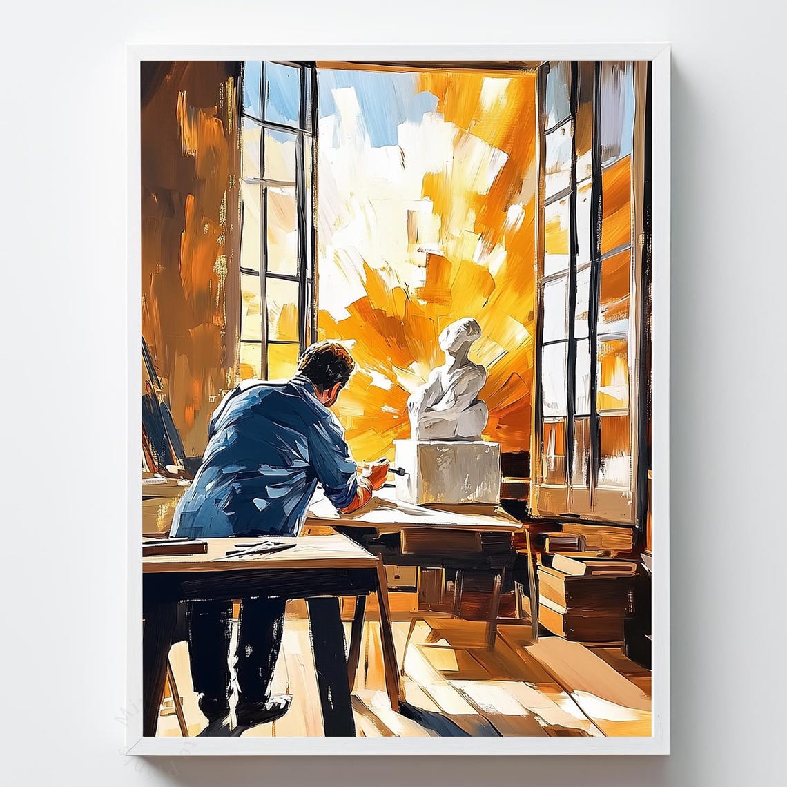 Sculptor At Work Marble Bust Studio Painterly Artisan Art Poster