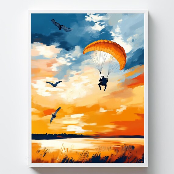 Paraglider Sunset Ocean Adventure Sky Coastal Silhouette Art Print