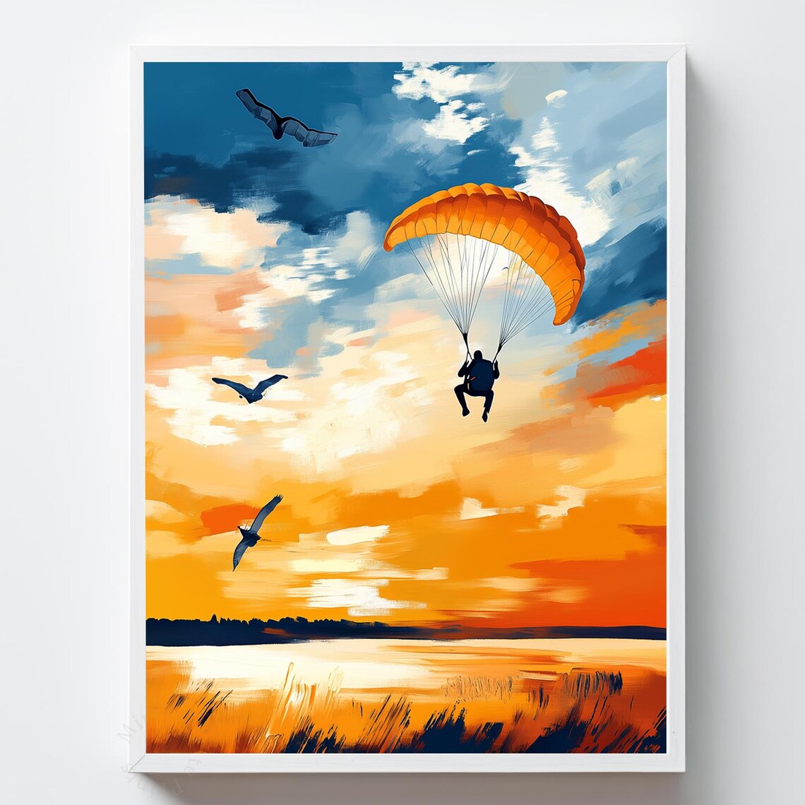 Paraglider Sunset Ocean Adventure Sky Coastal Silhouette Art Print