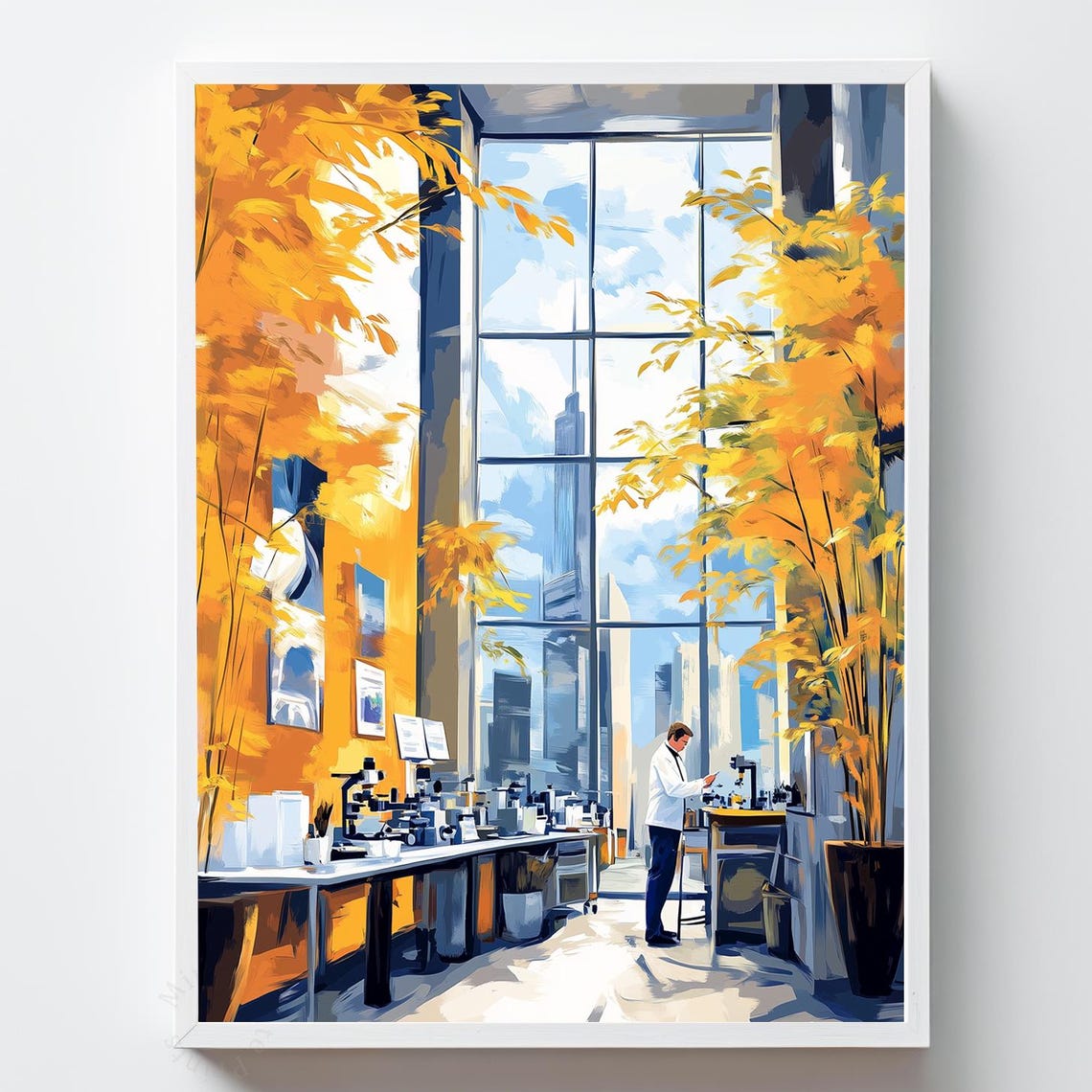 Botanical Researcher Art Print Sunlit Lab Plants