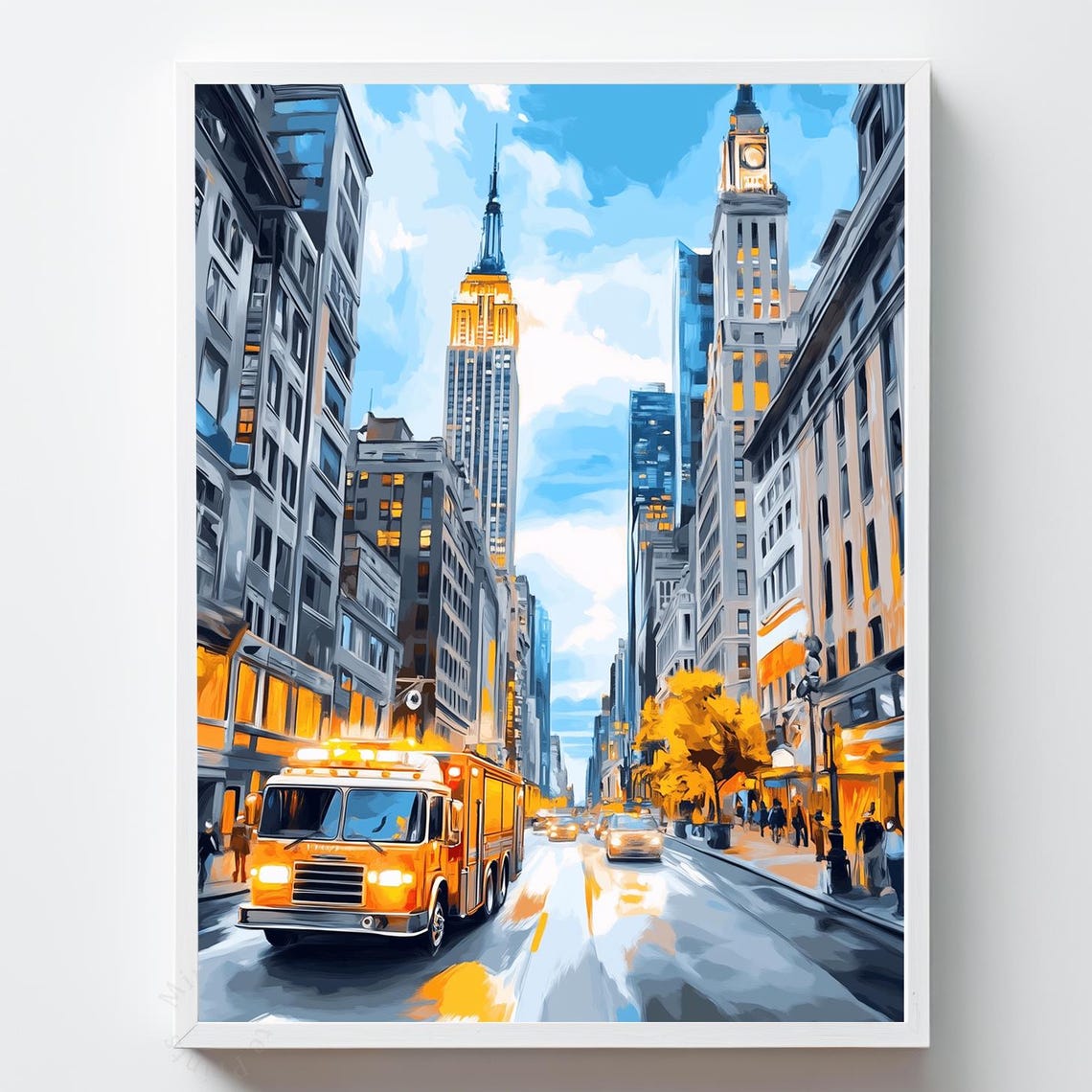 Fire Truck Cityscape Art Print Dynamic Oil Painting Style