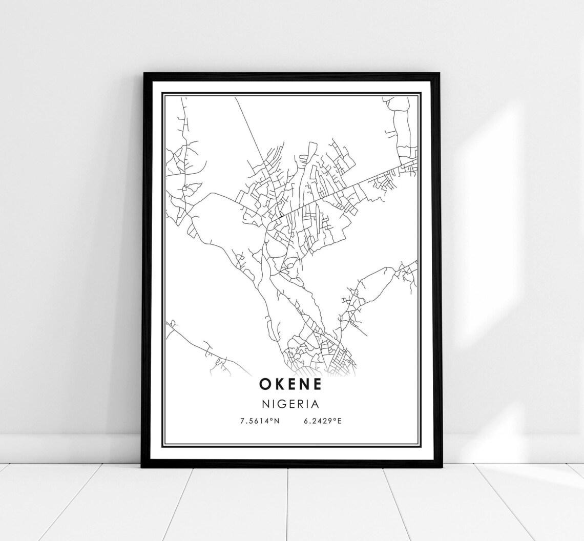 Okene Nigeria City Street Map with Coordinates Minimalist Wall Art