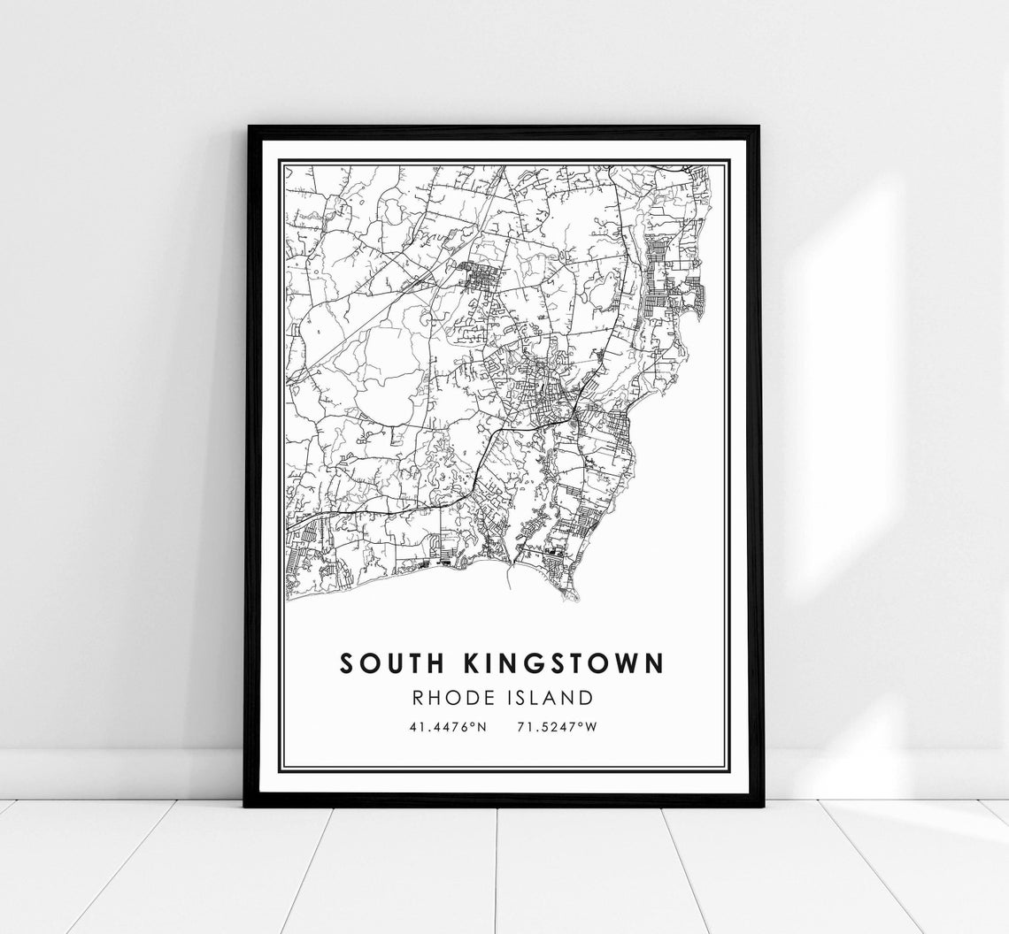 South Kingstown Rhode Island Black and White City Map Poster