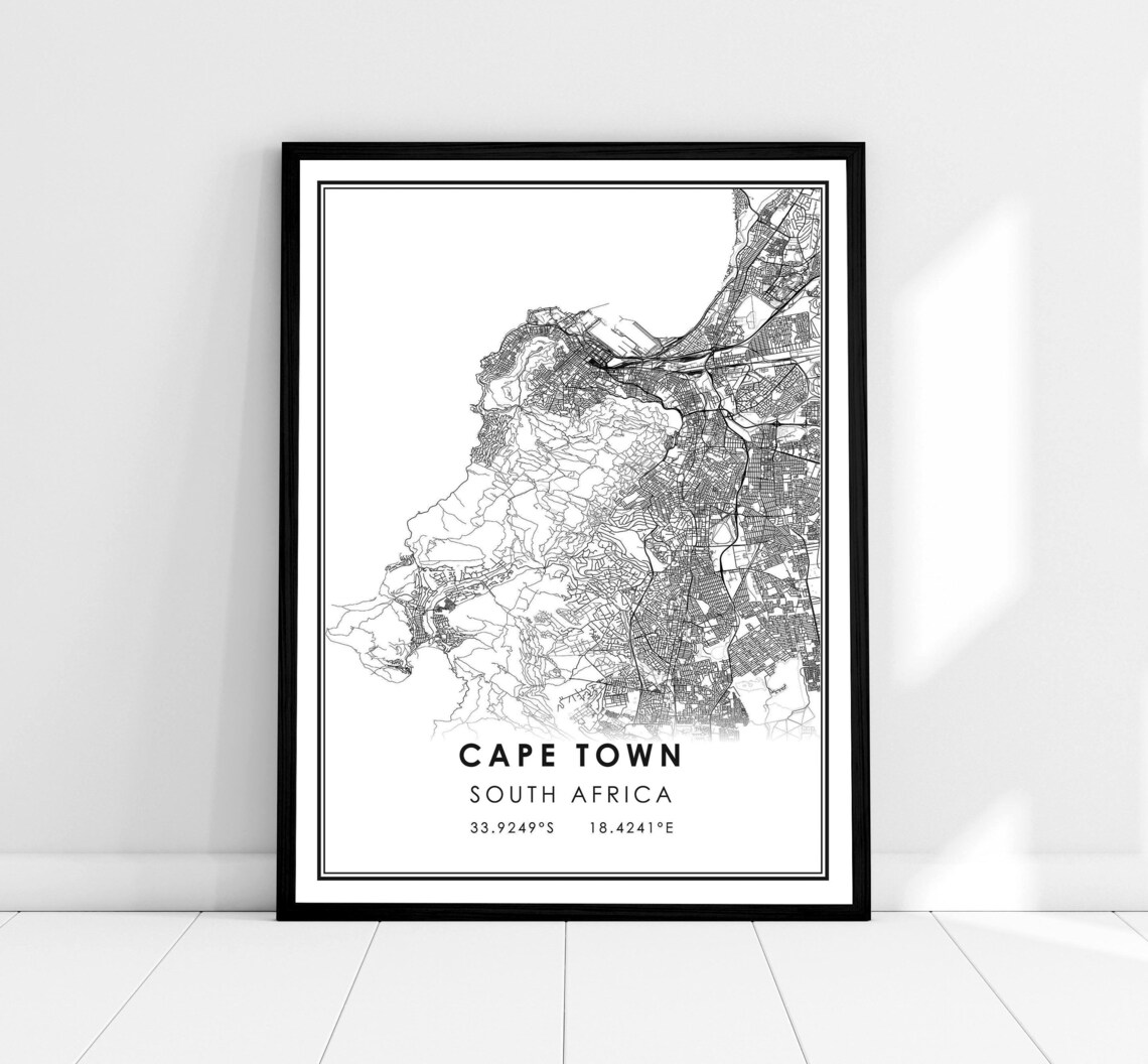 Cape Town Map Print, South Africa City Travel Poster