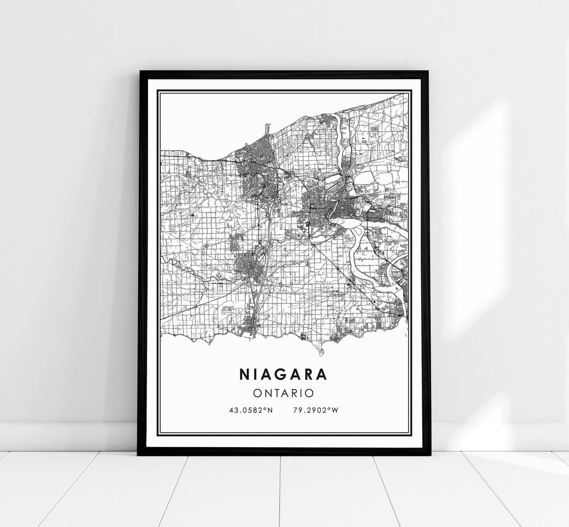 Niagara Ontario Minimalist Black and White City Map Art Poster
