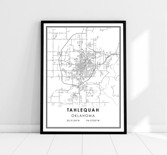 Tahlequah Oklahoma Minimalist City Map Black White Art Poster