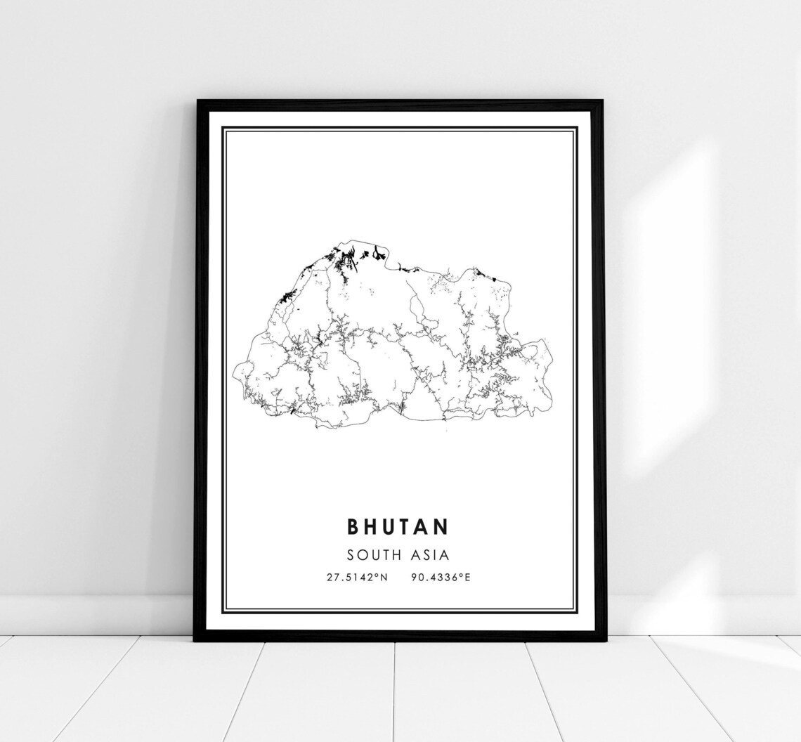 Bhutan Country Map Poster, Travel Map Art Print