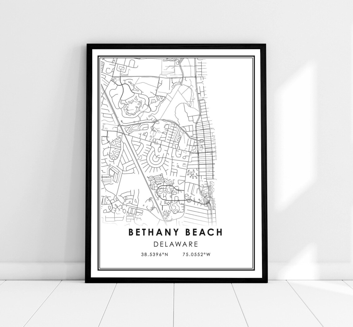 Bethany Beach Map Print, Delaware Travel Poster
