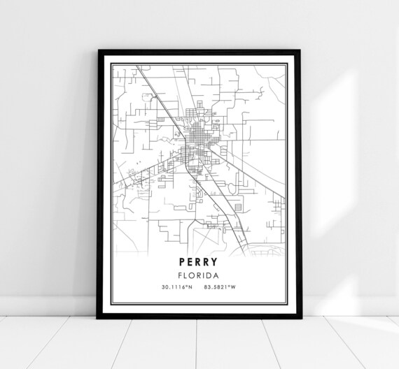 Perry Florida Minimalist Black And White City Street Map Poster
