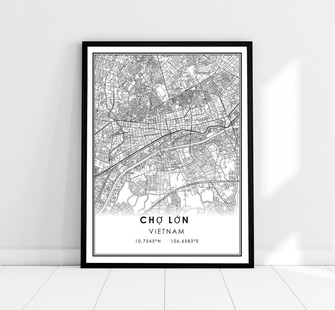 Cho Lon Vietnam City Street Map Minimalist Black Line Wall Art