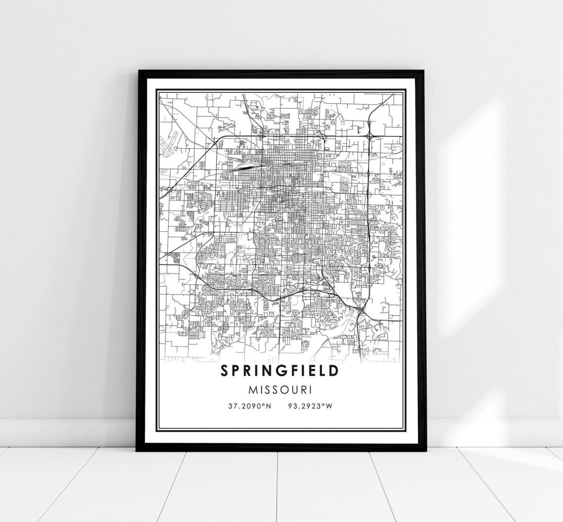Springfield Map Print, Missouri City Travel Poster