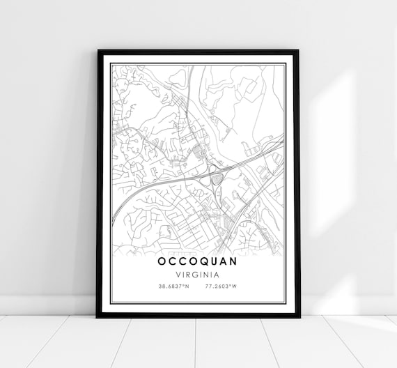 Occoquan Virginia Minimalist Monochrome Street Map City Poster Decor