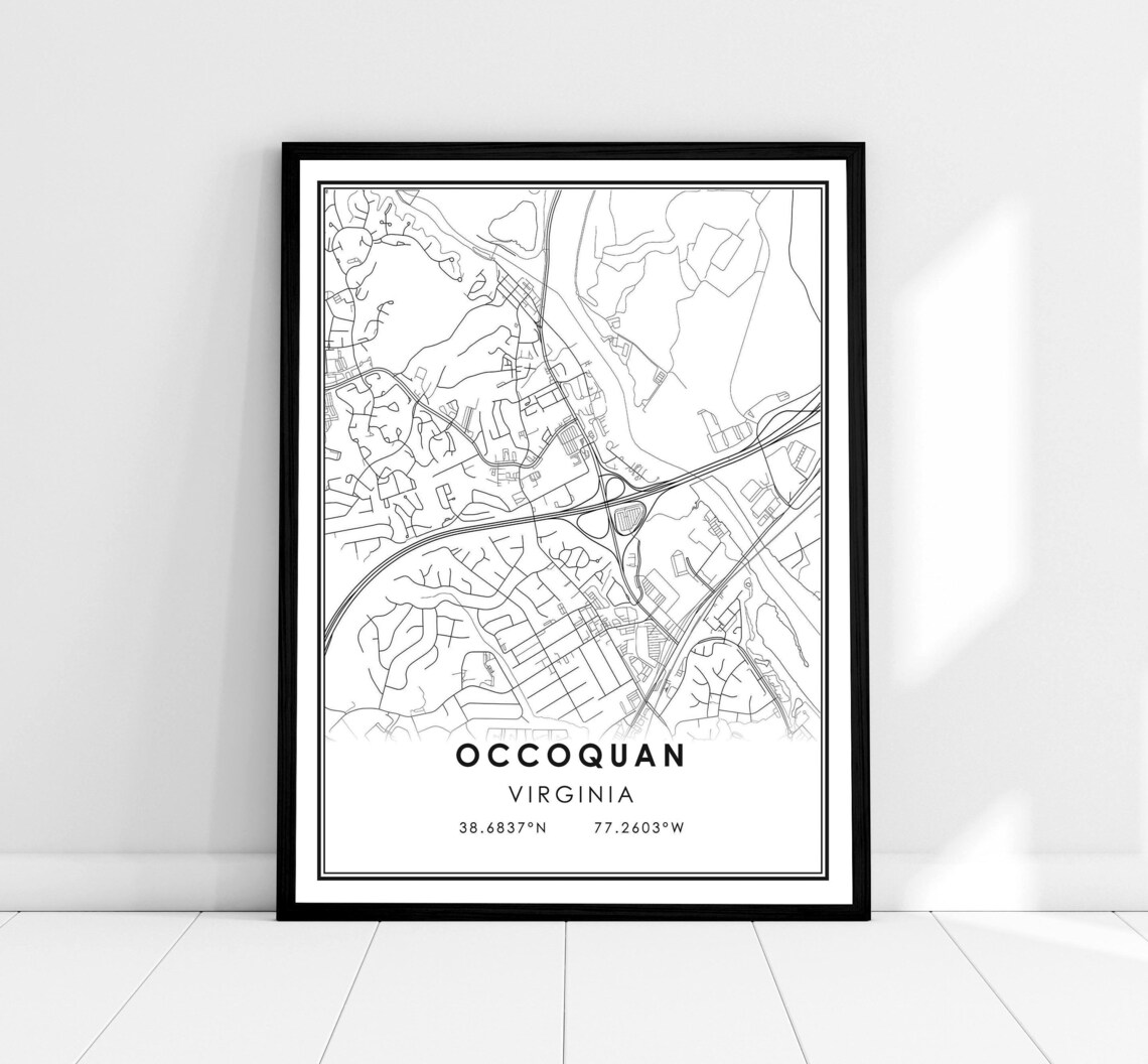 Occoquan Virginia Minimalist Monochrome Street Map City Poster Decor