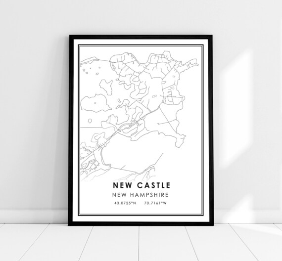 New Castle New Hampshire Minimalist Black White City Map Poster