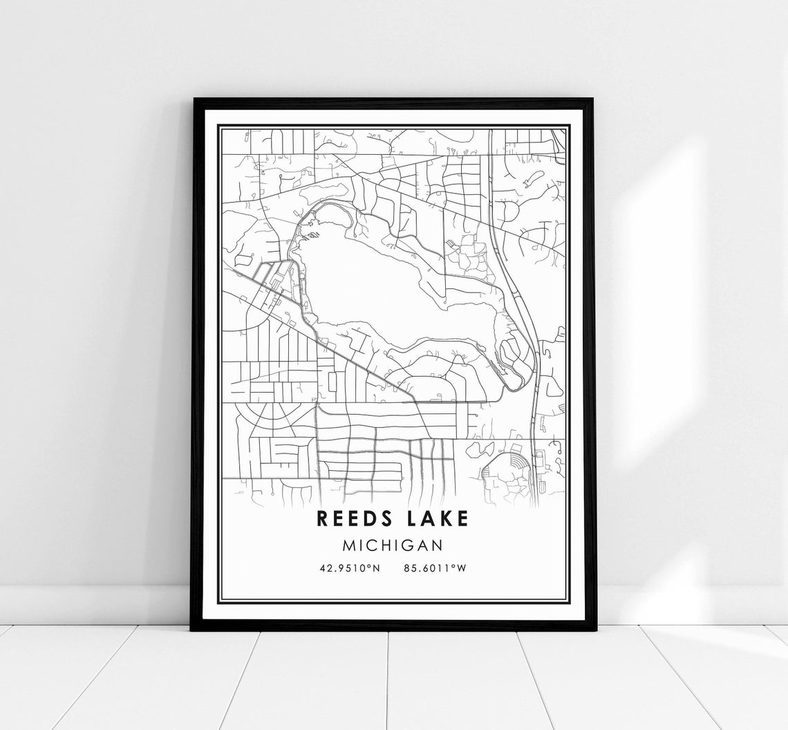 Reeds Lake Michigan Shoreline Detail Minimalist Street Map Poster