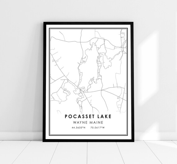 Pocasset Lake Wayne Maine Minimalist Lake Map Poster with Coordinates