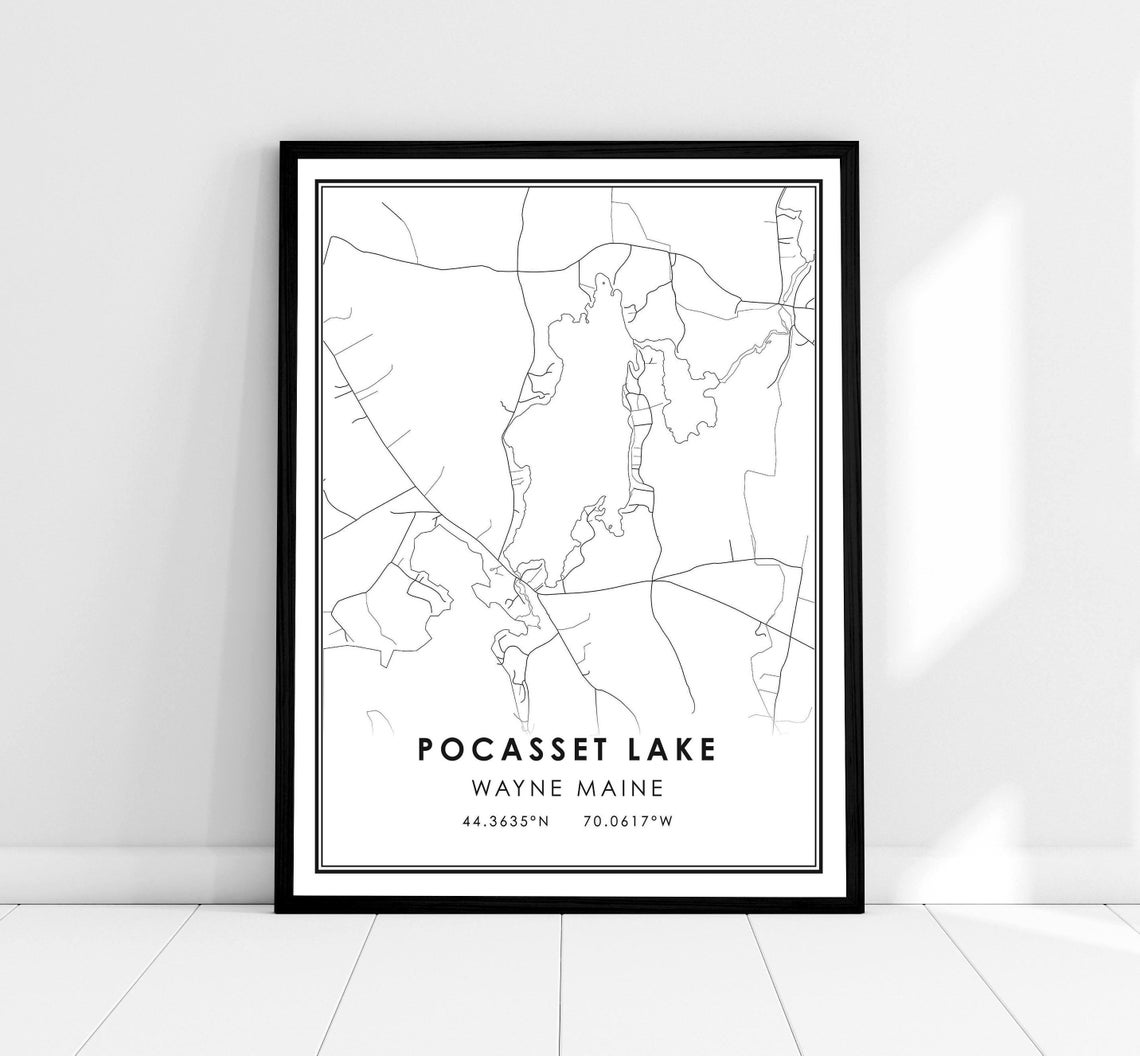 Pocasset Lake Wayne Maine Minimalist Lake Map Poster with Coordinates