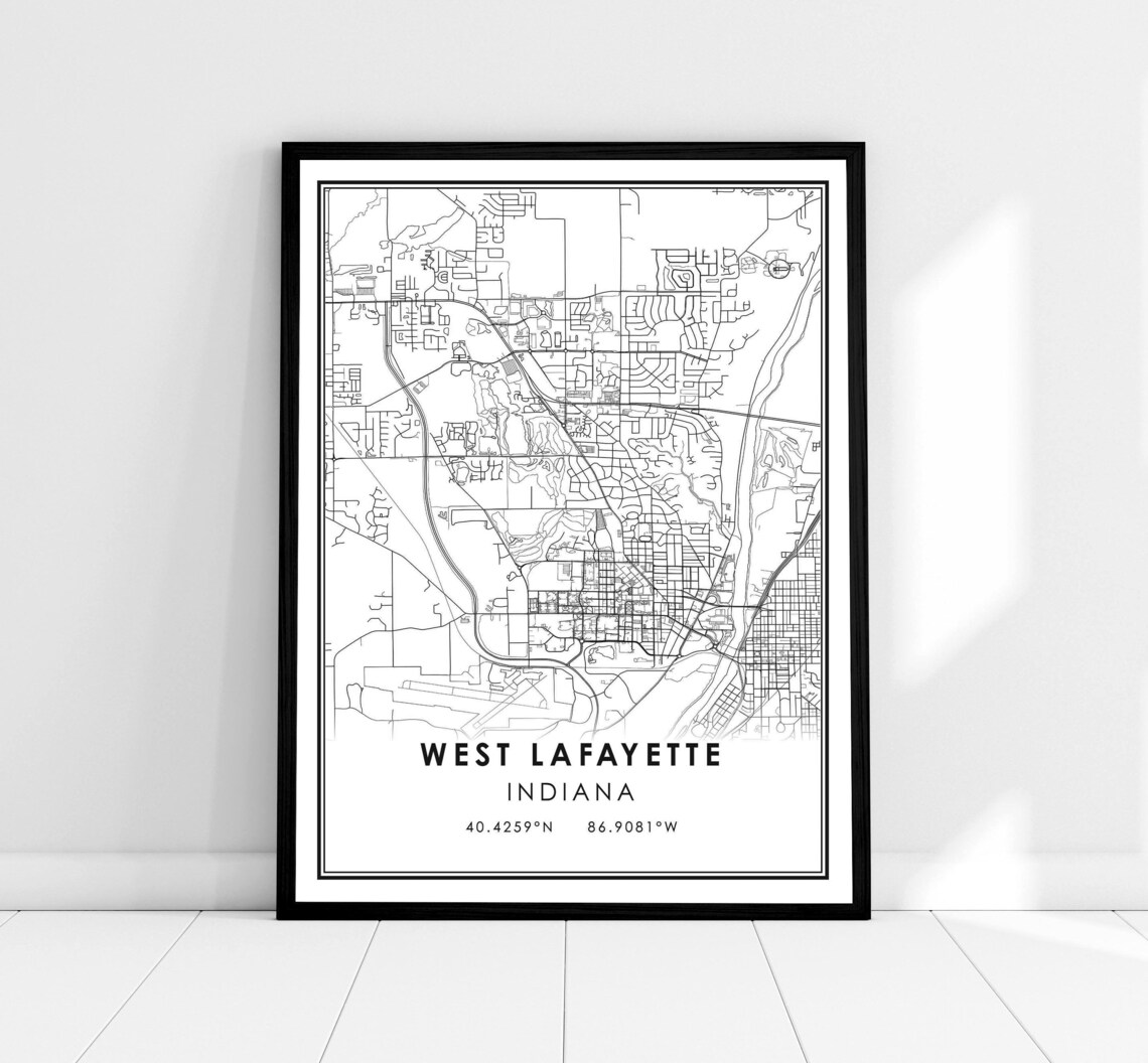 West Lafayette Map Poster, Indiana City Travel Print