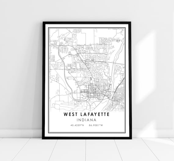 West Lafayette Map Poster, Indiana City Travel Print